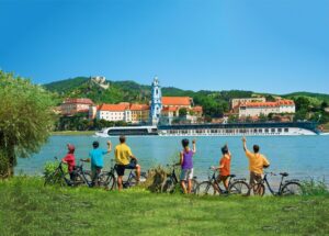 Bikers on an AmaWaterways' shore excursion in Durnstein,Austria. Packing the right clothes before your vacation is vital to your comfort on a cherished vacation choice. Photo by AmaWaterways.