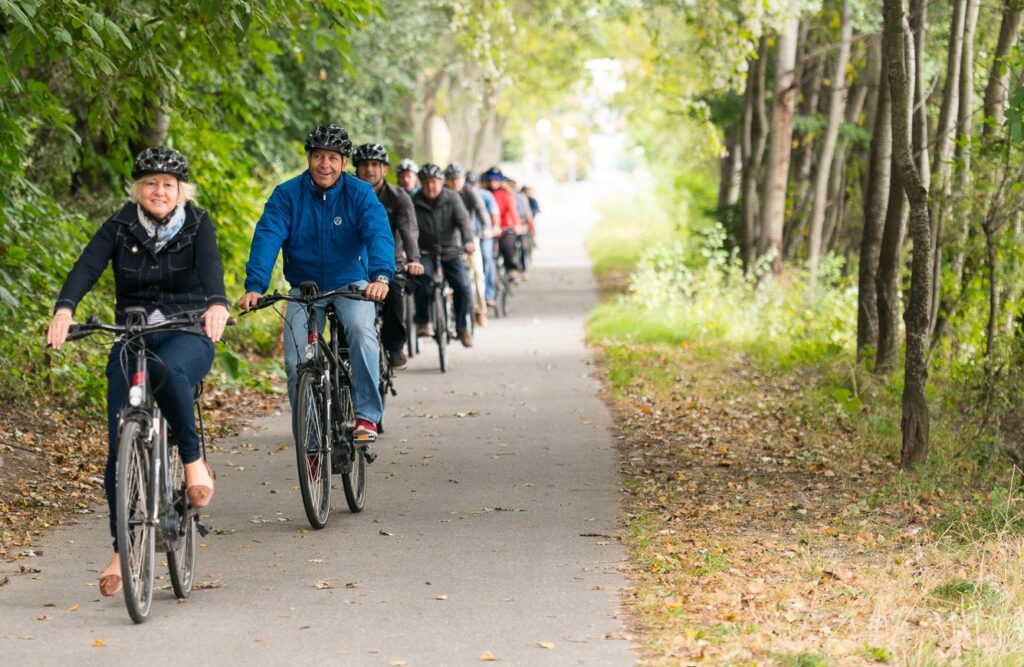 Crystal's guests on European river cruises head out on an organized bike excursion.