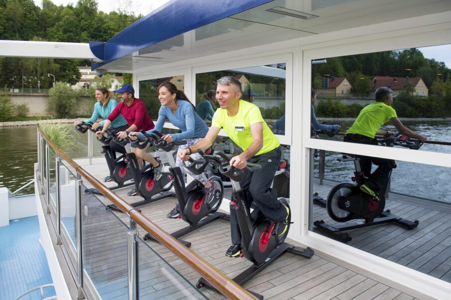 On AmaMagna's Danube. Photo by AmaWaterways. river cruises, guests can take spinning classes on the outside deck.