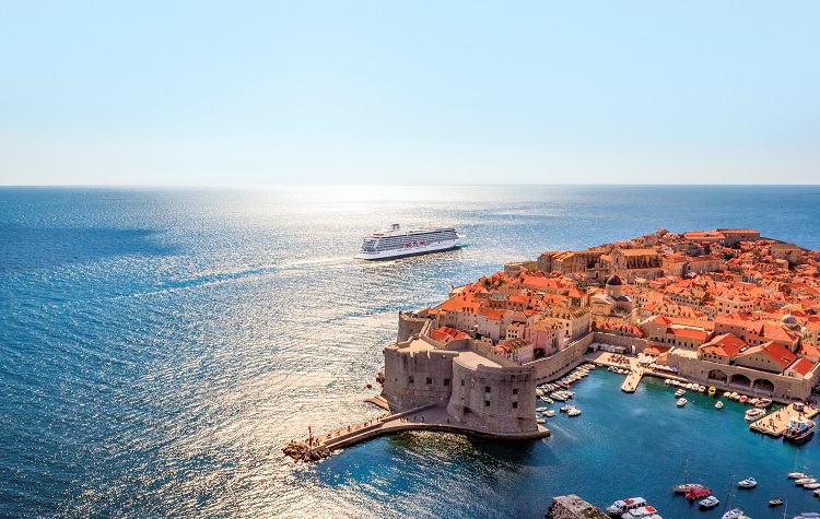 A Viking ocean ship off the old city of Dubrovnik, Croatia. Photo by Viking.