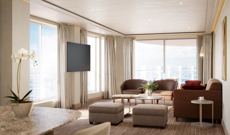 Otium Suite living area on Silversea Cruises' new Silver Nova. Photo by Silversea Cruises.