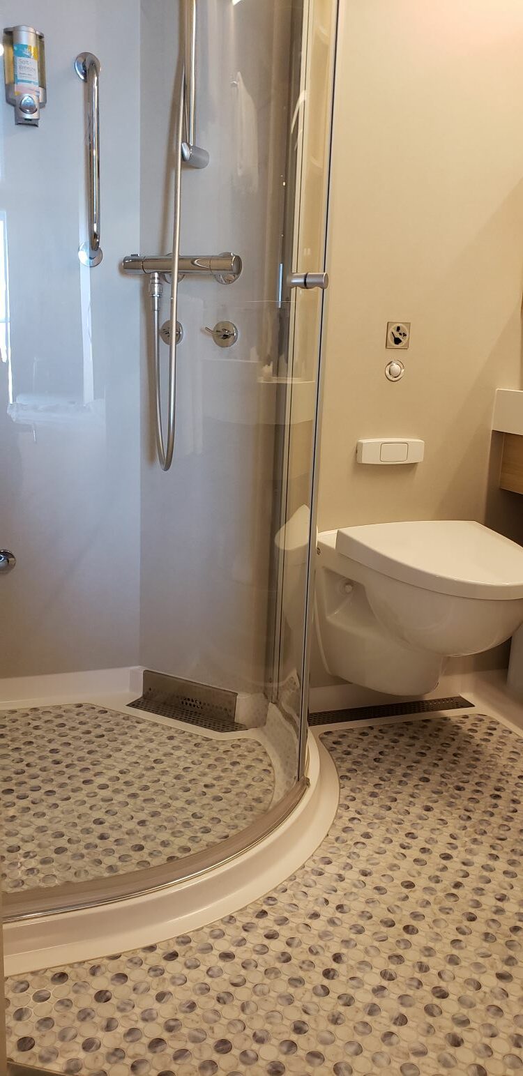 Shower in Balcony Cabin, Wonder of the Seas. Photo by Susan J. Young