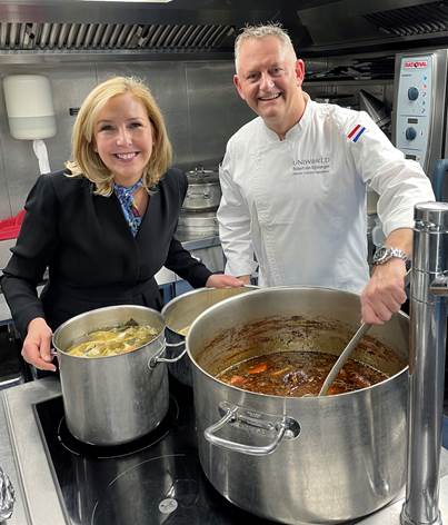 Uniworld's President Ellen Bettridge is shown with the river line's new culinary director, Robert Van Rijsbergen. Photo by Uniworld.