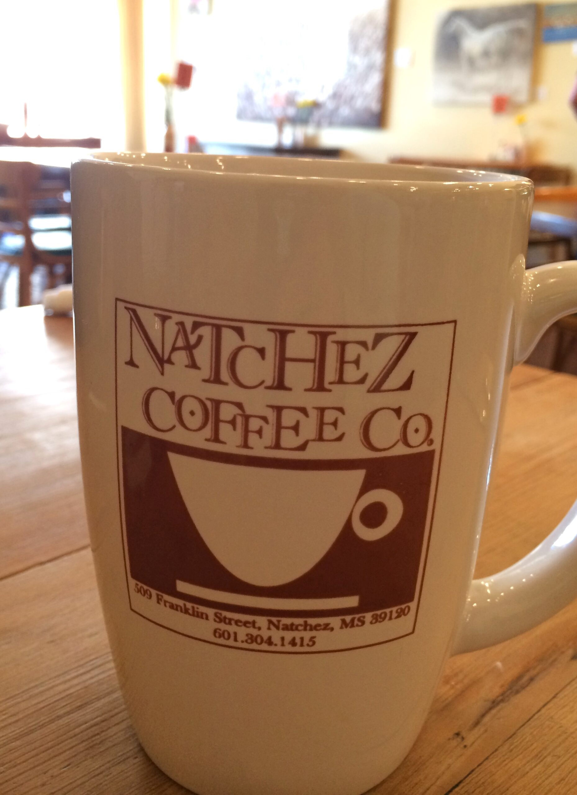 A cup of coffee awaits patrons at the Natchez Coffee Company in downtown Natchez, MS. Photo courtesy of Visit Natchez. 