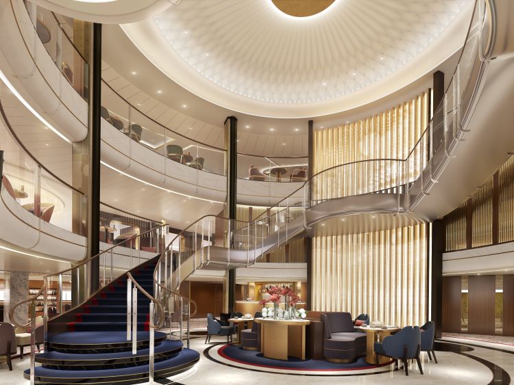 Cunard's new Queen Anne will have a multi-level Grand Lobby. Photo by Cunard Line.