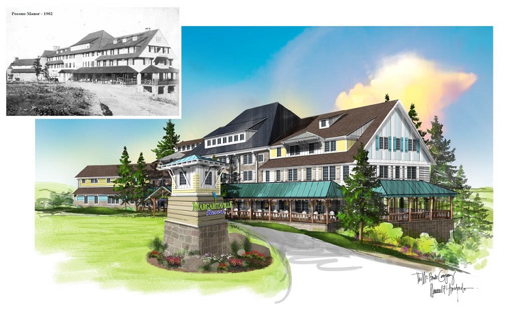 The new Margaritaville Hotel Pocono Mountains will sport a design that pays tribute to the original, 1902-era Pocono Hotel. Photo by Margaritaville. o Mountain