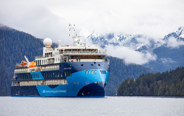 American Queen Voyages has just launched a new expedition ship, Ocean Victory. Here it's shown in Alaska in May 2022. Photo by American Queen Voyages.