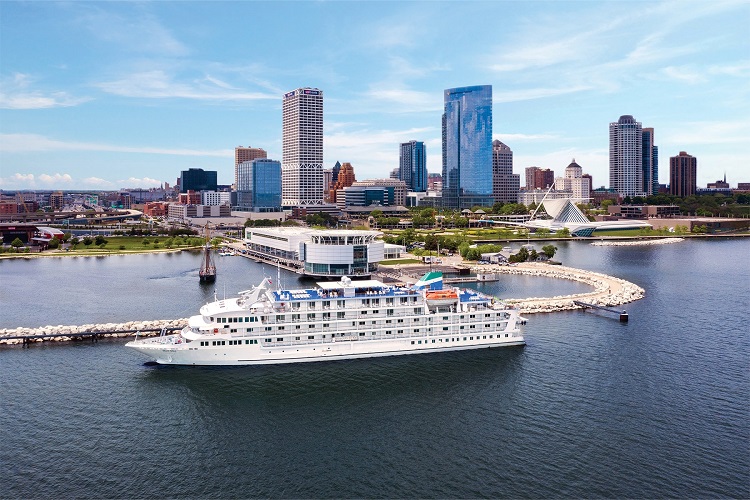 Among the small ships sailing the Great Lakes this summer is Pearl Seas Cruises' Pearl Mist, shown above at the Port of Milwaukee. Photo by Pearl Seas Cruises.