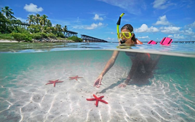 After Hawaii, Florida is the second most desired U.S. state for vacation by American travelers in 2024. Above, a snorkeler iis shown in the Florida Keys' Bahia Honda State Park. Photo by Visit Florida.