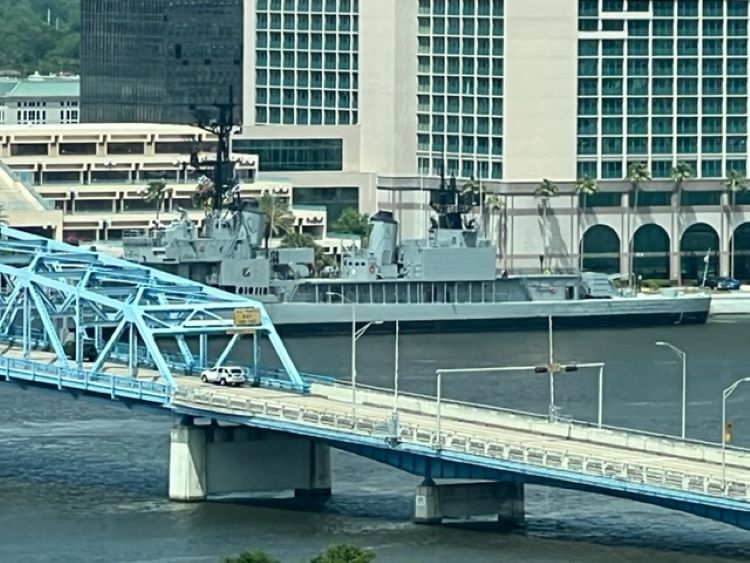 USS Orbeck is docked in downtown Jacksonville; it will become the centerpiece of a new Naval Museum in Jacksonville Photo by Doug Parker.