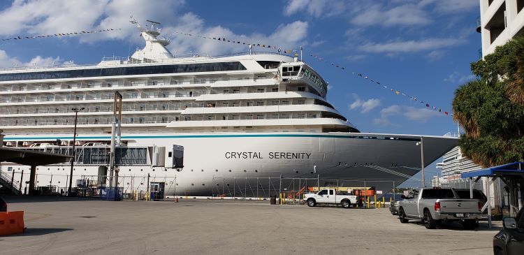 Crystal Serenity is one of two ships purchased by A&K Travel Group and Heritage (Manfredi Lefebvre). Cruises will start in 2023 and this ship will homeport at Port Everglades again in November 2024. Photo by Susan J. Young.