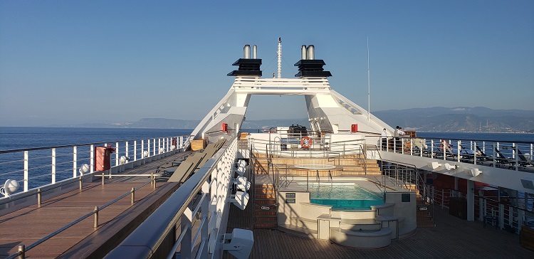 Pool deck below as seen from Star Pride's top deck. Photo by Susan J. Young.