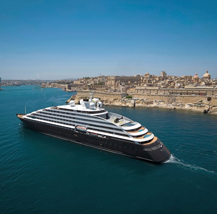 Scenic Eclipse is shown in Valletta, Malta; the second Scenic Discovery Yacht is set to launch in 2023. Photo copyrighted by Richard Brierley and provided by Scenic.