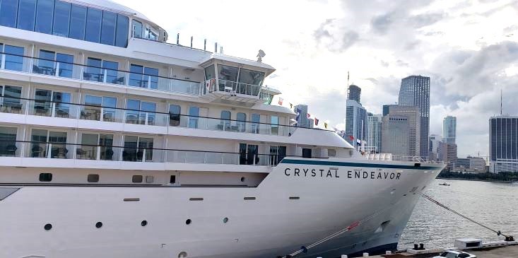 Crystal Endeavor, shown docked in 2021 at PortMiami, has been acquired by Silversea Cruises. Photo by Susan J. Young.