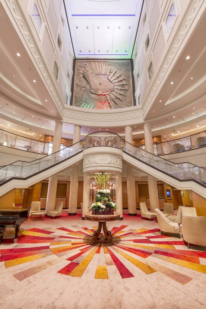 Atrium of Cunard's QM2. Photo by Cunard Line. 