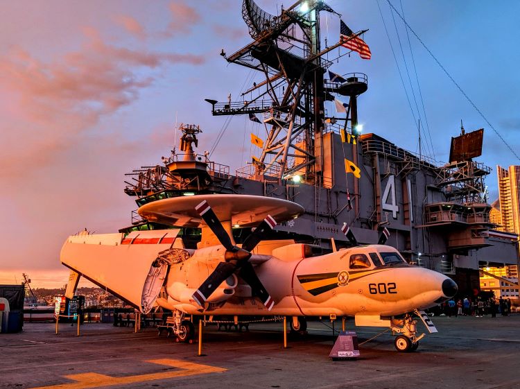 Aircraft on the deck of the USS Midway in San Diego, CA. Photo by USS Midway Museum.