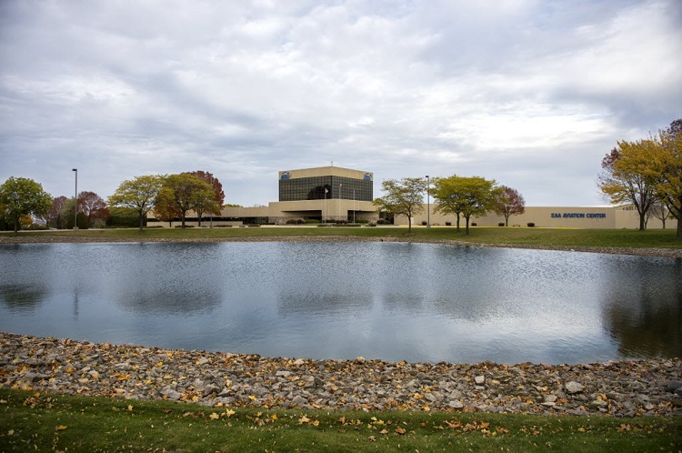 Exterior of the EAA Aviation Center in Oshkosh, WI, which includes the world-class EAA Aviation Museum. EAA Photo/Jason Toney. 