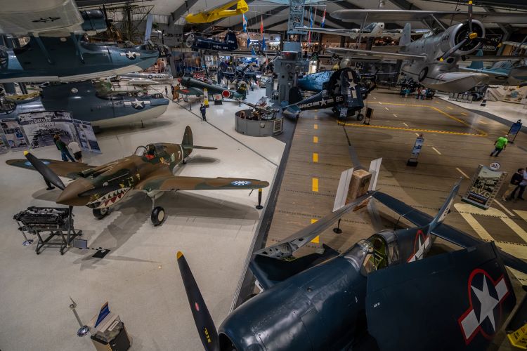 National Naval Aviation Museum exhibition gallery of aircraft. Photo by the National Naval Aviation Museum.