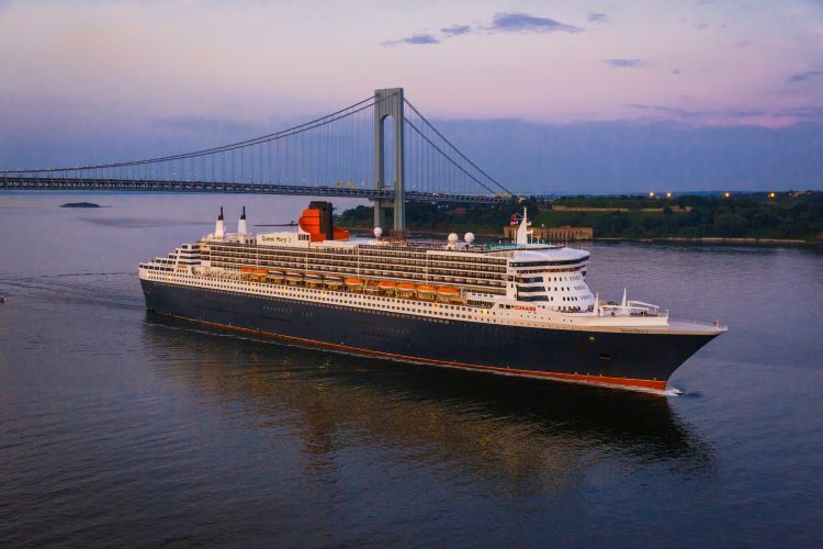 Queen Mary 2 is shown in New York harbor. Photo by Cunard Line.
