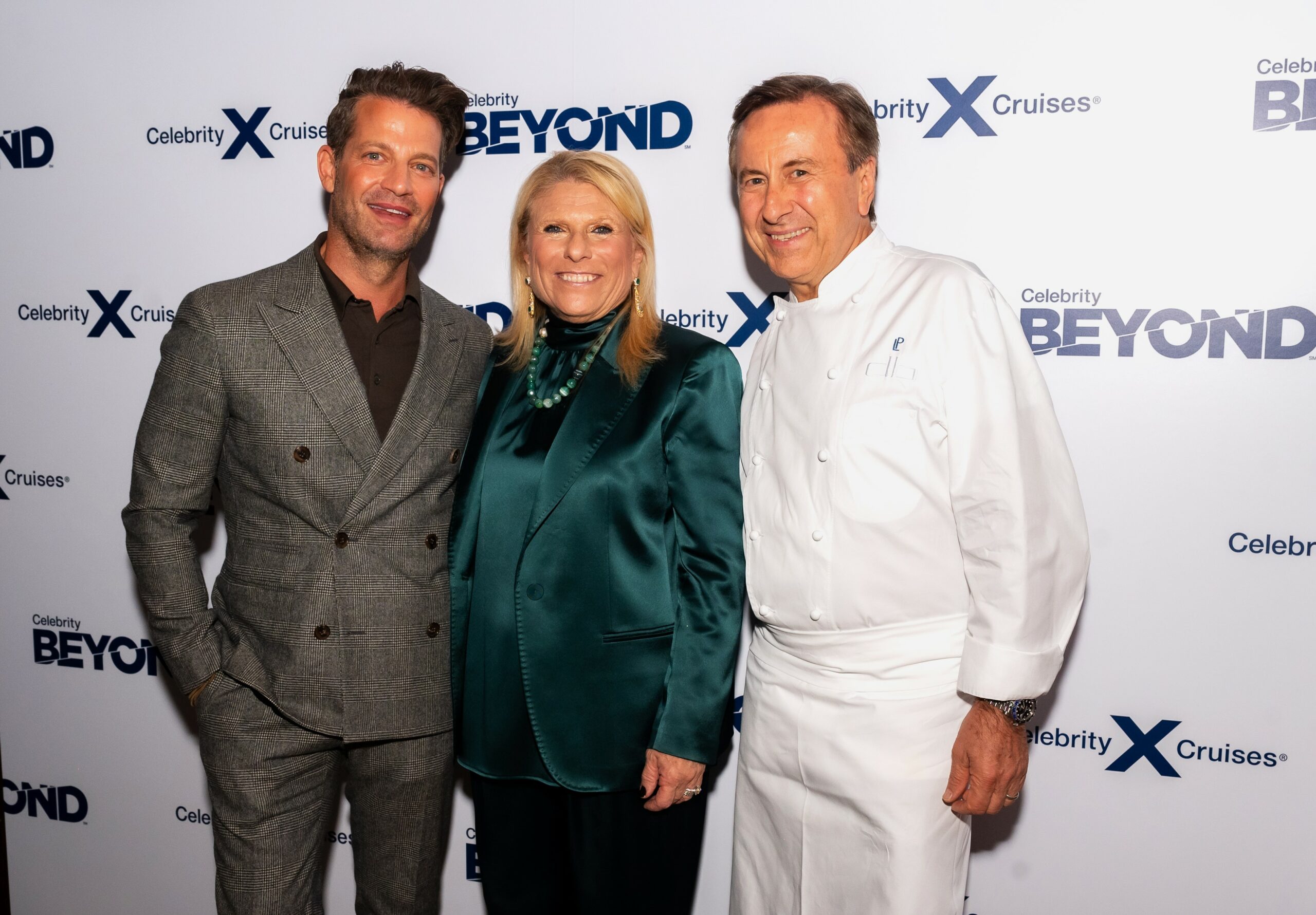 Left to right, designer Nate Burkus, Celebrity's President Lisa Lutoff Perlo and famed Master Chef Daniel Boulud. Photo by Celebrity Cruises.