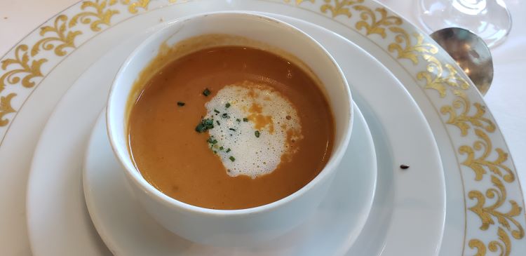 Lobster bisque in Main Dining Room on Oceania Marina. Photo by Susan J. Young