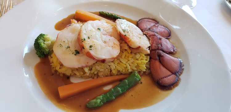 Oceania Marina: Lobster tail entree in Red Ginger specialty restaurant. Photo by Susan J. Young