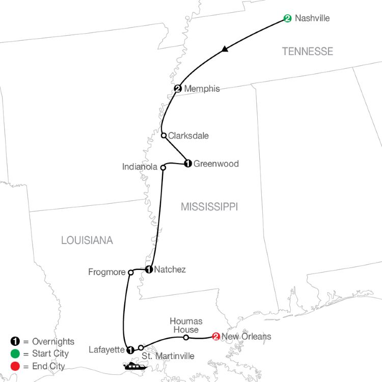 Globus' "America's Musical Heritage" tour is a journey through the U.S. South. Photo/Drawing by Globus. 