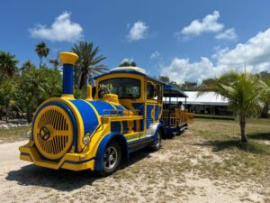This new blue tram ride will take visitors to Pigeon Key. Photo by Florida Keys & Key West CVB.