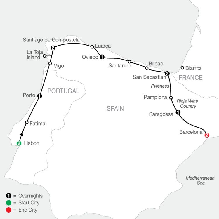 Globus' "Lisbon and Northern Spain" itinerary for 2023. Photo/drawing by Globus.