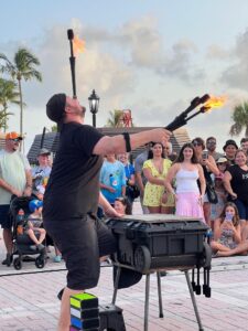 Flame juggler as sunset approaches at Key West's Mallory Square. Photo by Bill Kress.