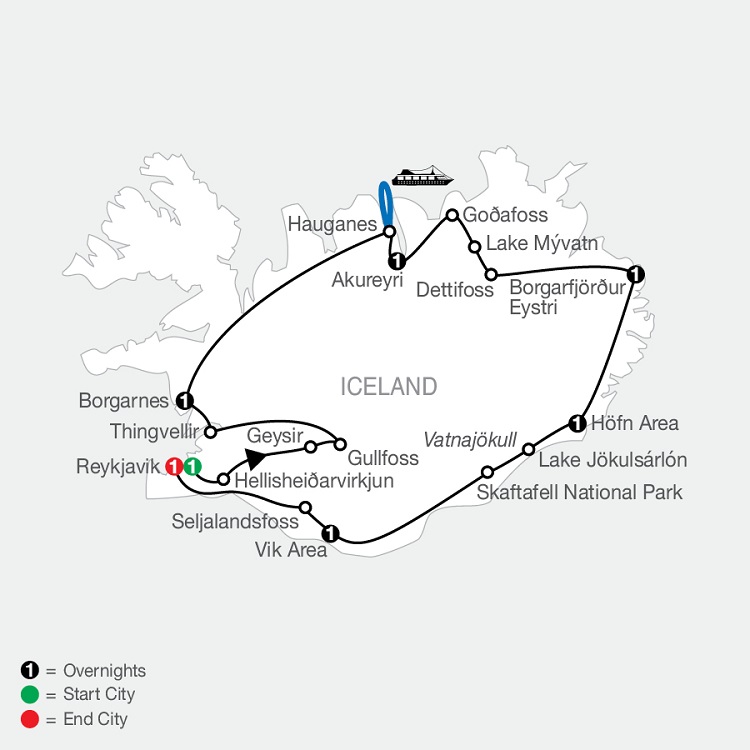 Map of Globus' escorted "Iceland Adventure" tour. Photo/Drawing by Globus