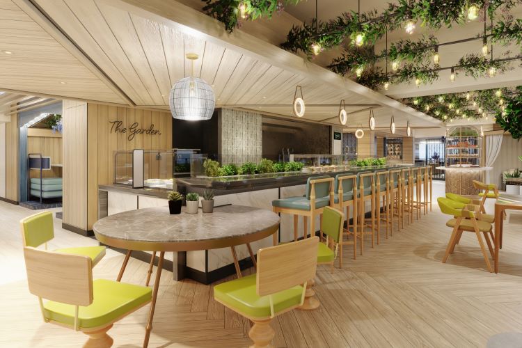 The new Indulge Food Hall has specialty eateries such as The Garden and food truck fare too. Photo by Norwegian Cruise Line