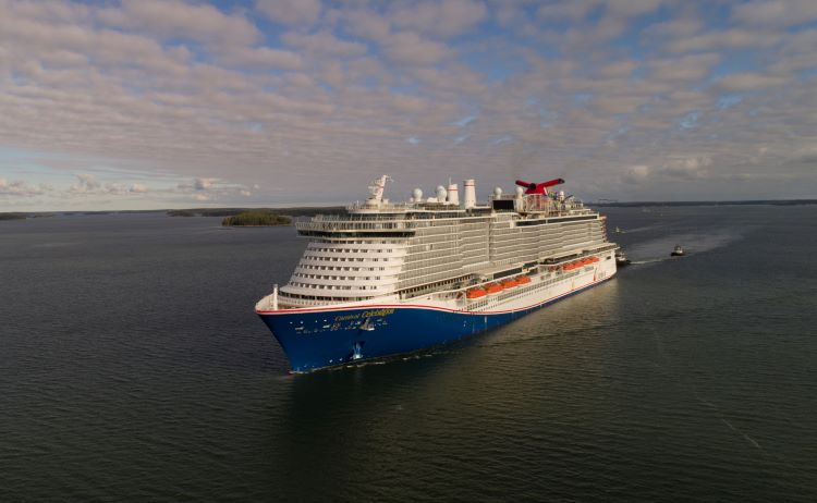 Carnival Celebration is shown sailing during its sea trials earlier this year. Photo by Carnival Cruise Line.