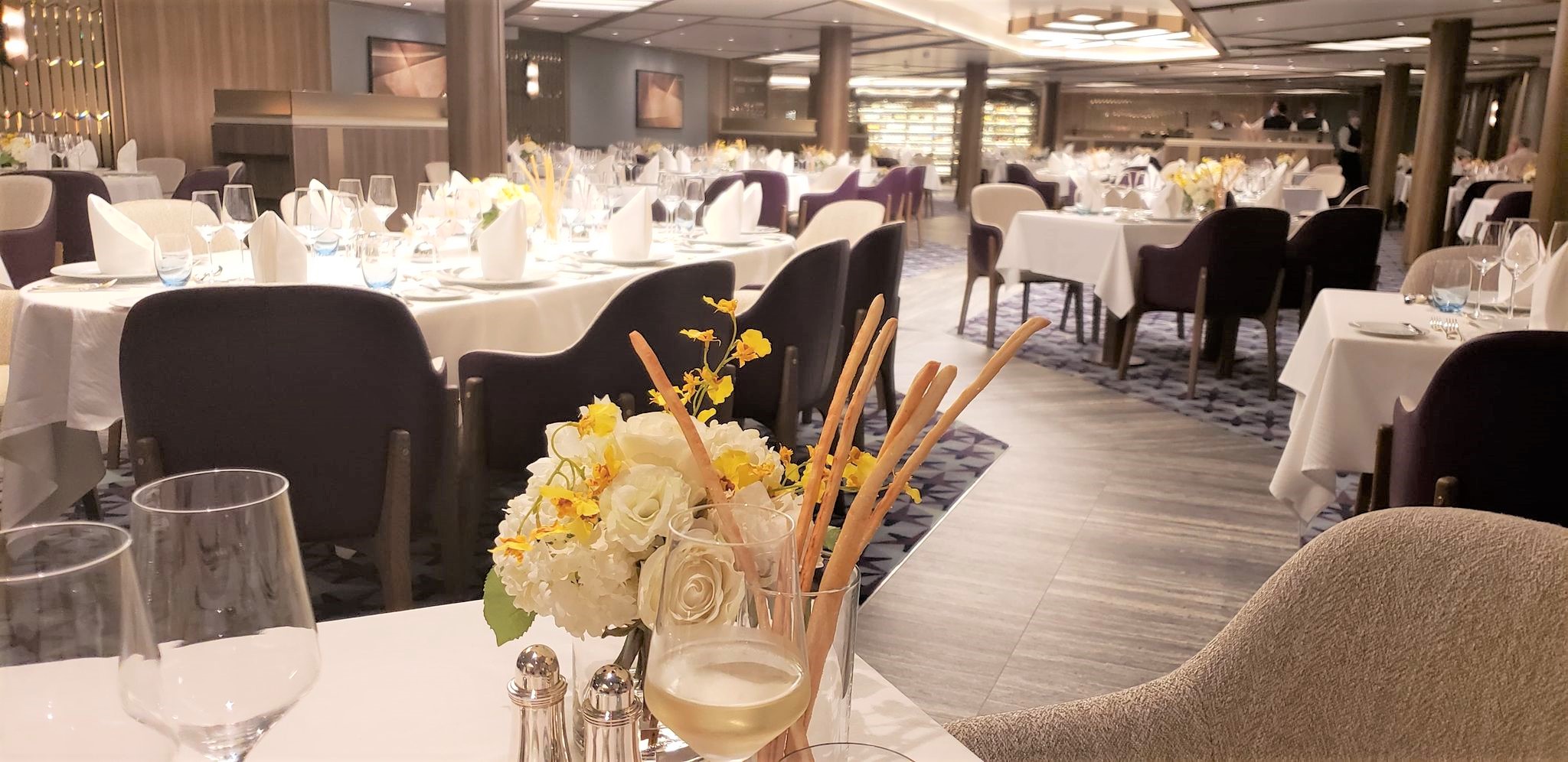 The elegant Restaurant on Seabourn Venture. Photo by Susan J. Young