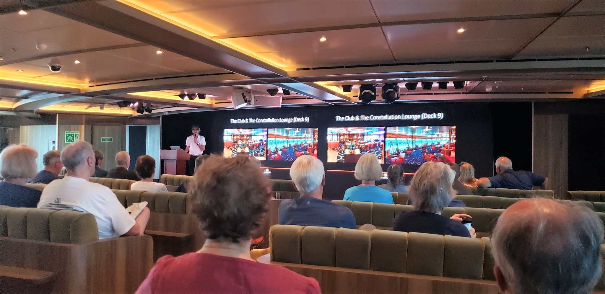 The Discovery Center is the ship's spacious expedition briefing and theater space. Photo by Susan J. Young.