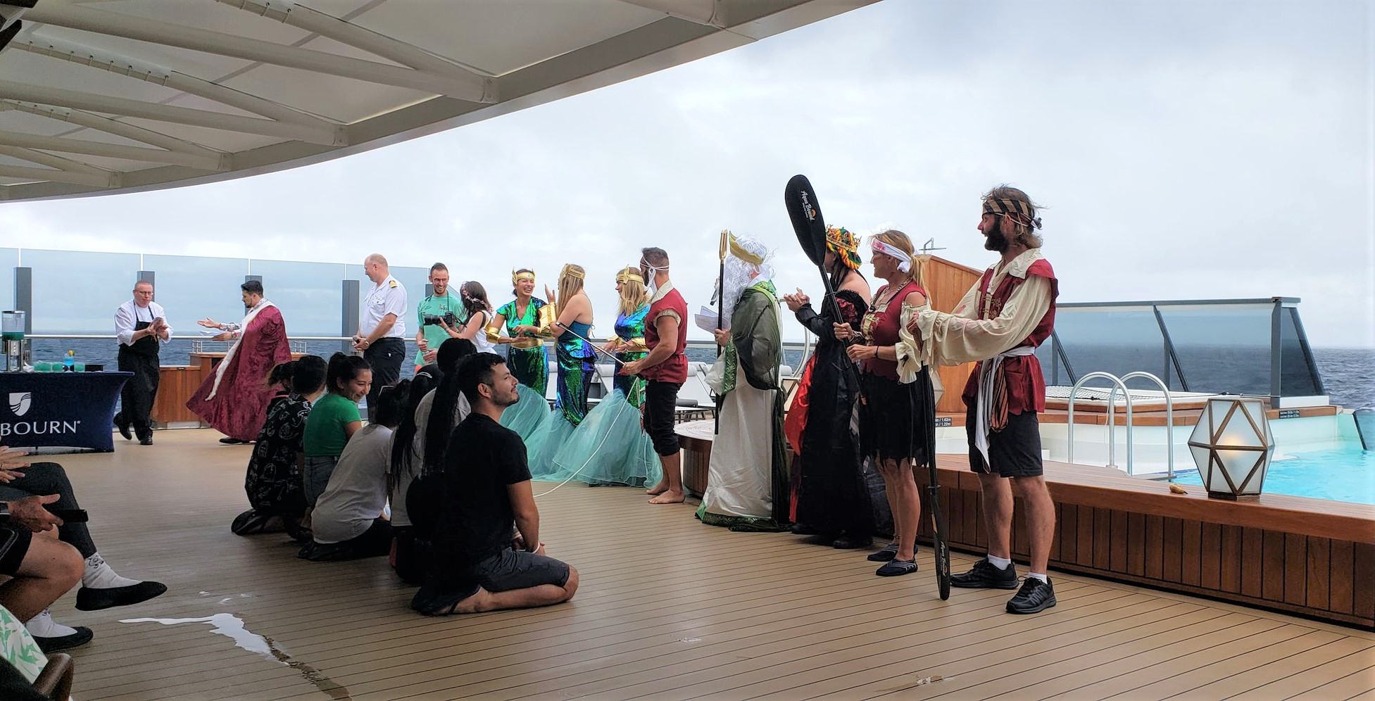 "Crossing the Equator" ceremony on Seabourn Venture shows how much room is available on an expedition ship, despite its smaller size. Photo by Susan J. Young.