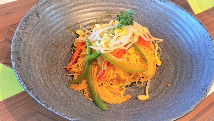 Here's a dish of Singapore Noodles, ordered at Indulge Food Hall on Norwegian Prima. Photo by Susan J. Young. 