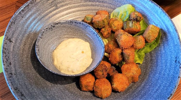 Fried okra is one southern comfort food available at Norwegian Prima's Indulge Food Hall. Photo by Susan J. Young.