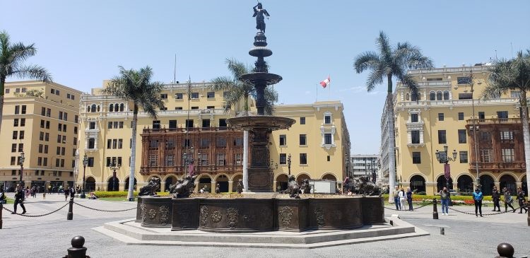 Dating from 1650, this fountain graces the magnificent Plaza de Armas, Lima, Peru. Photo by Susan J. Young.