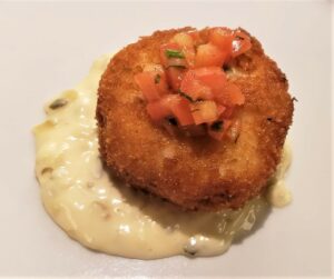 Shrimp cake from Seabourn Venture's Restaurant on the Classic Appetizer Menu. Photo by Susan J. Young.