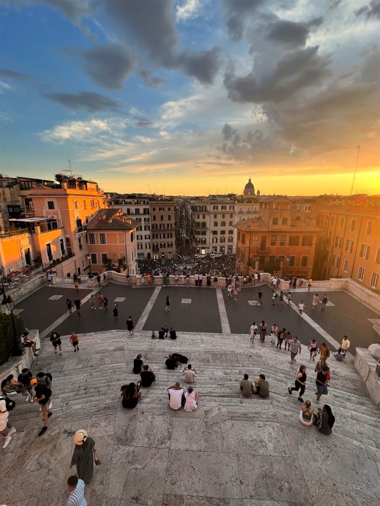 Sunsets are spectacular when viewed from the top of Rome's Spanish Steps. Photo by Anita Dunham-Potter.