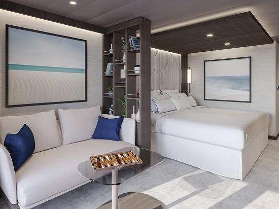 The Grand Terrace Ocean Suite on the new Explora I will be an oasis of calm and relaxation. Photo by Explora Journeys. 