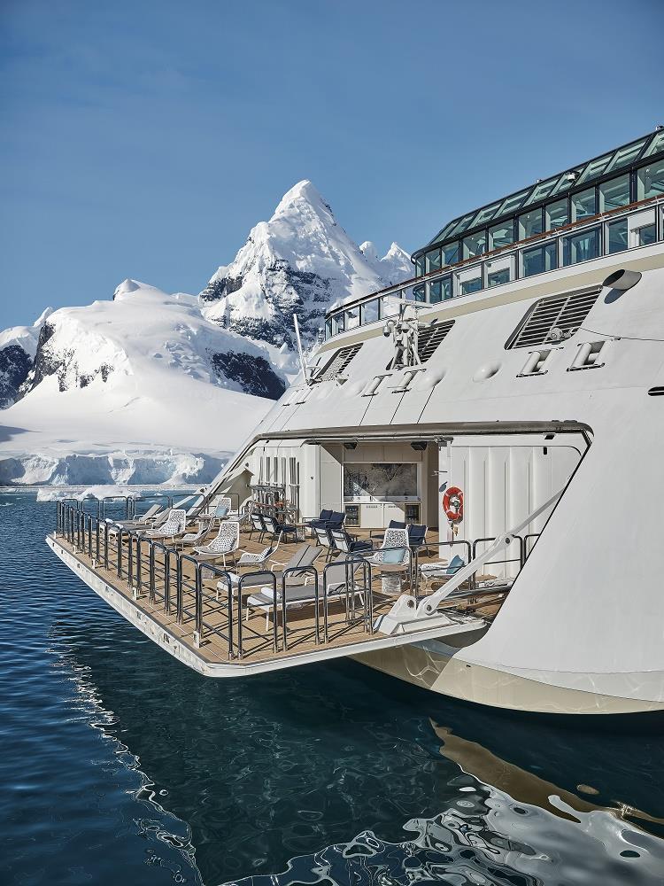 The marina of Silver Endeavour is shown during an Antarctica cruise. Photo by Silversea Cruises. 