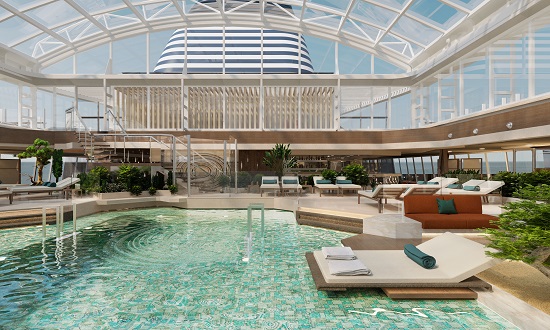 Indoor pool on Explora I will feature a retractable roof for all-weather use. Photo by Explora Journeys.