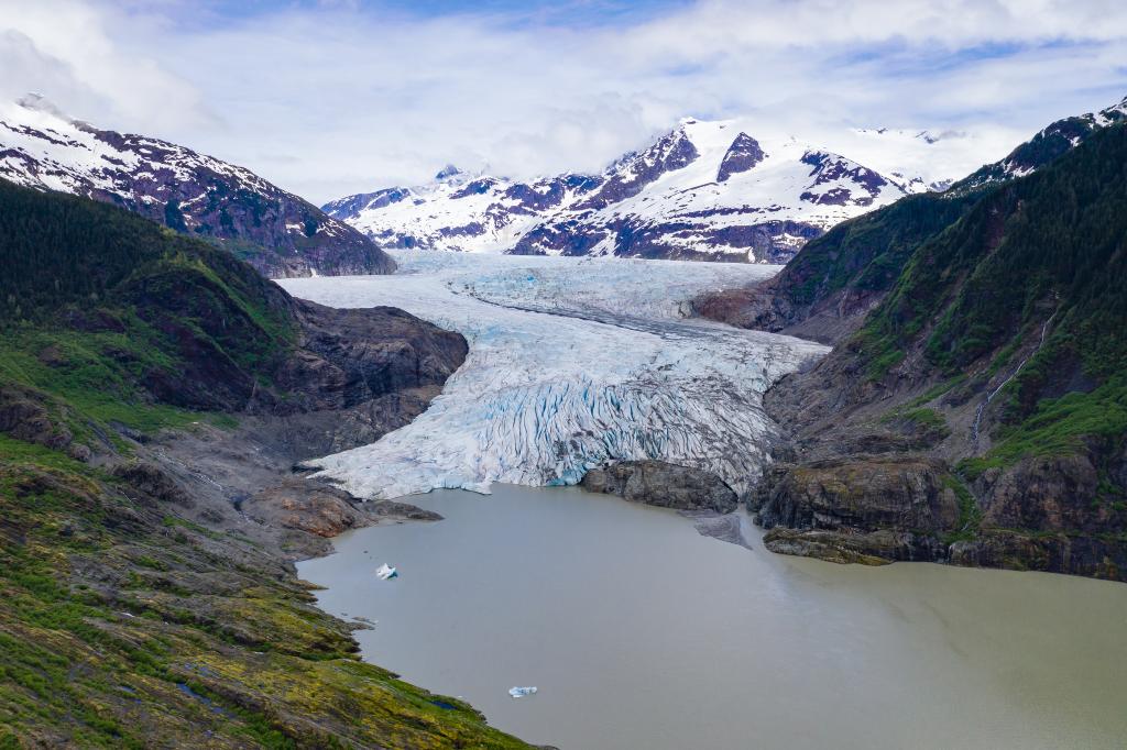 Alaska's Mendenhall Glacier outside Juneauis a popular tourism attraction for Alaska travelers. Photo by Travel Alaska.