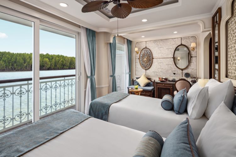 Suite accommodations on Uniworld Boutique River Cruises' Mekong Jewel, which sails in Southeast Asia. Photo by Uniworld Boutique River Cruises. 