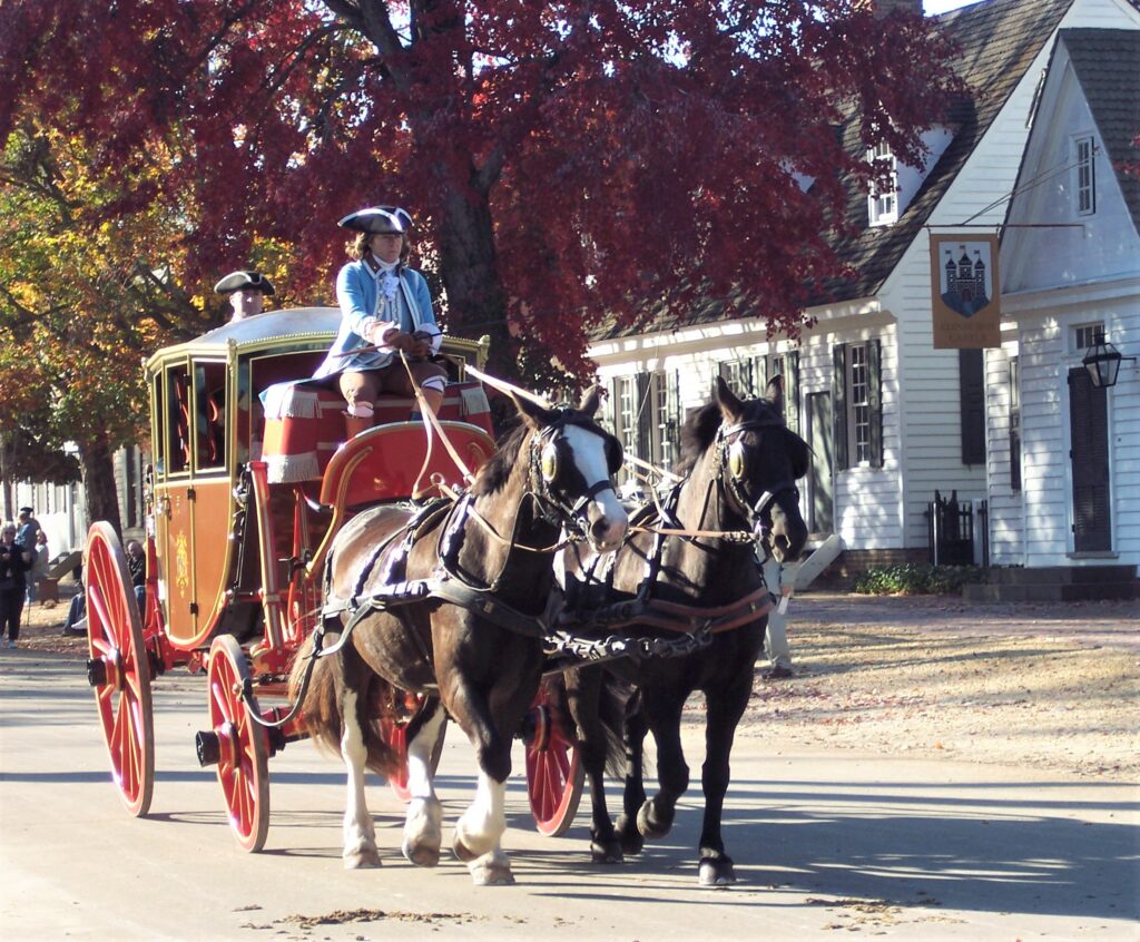 Strolling through Colonial Williamsburg seems as though one has "stepped back in time" with authentic transportation and "locals" in Colonial attire, not to mention the historic buildings. Photo by Susan J. Young.