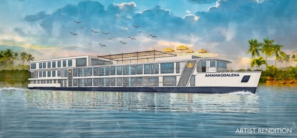 The new AmaMagdalena will begin new river cruises on Colombia's Magdalena River in 2024. Artist rendering by AmaWaterways.