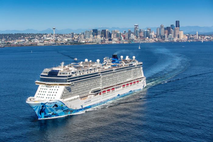 Norwegian Bliss departs the Port of Seattle for an Alaska cruise. Photo by Port of Seattle.