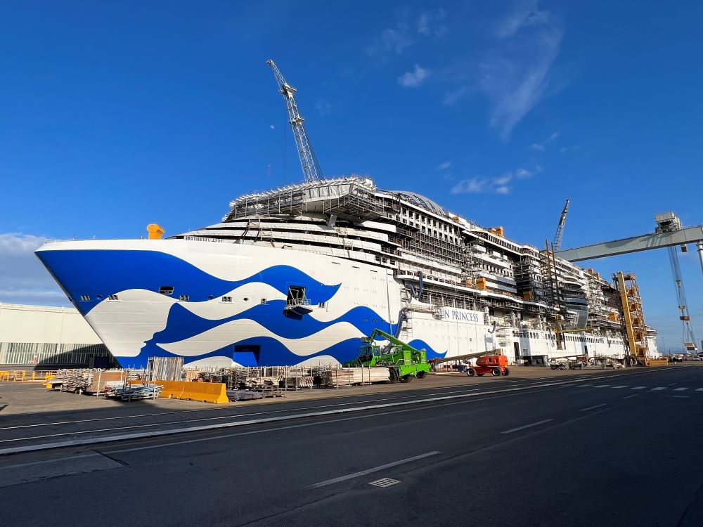 Sun Princess is floated out of an Italian shipyard. Photo by Princess Cruises.